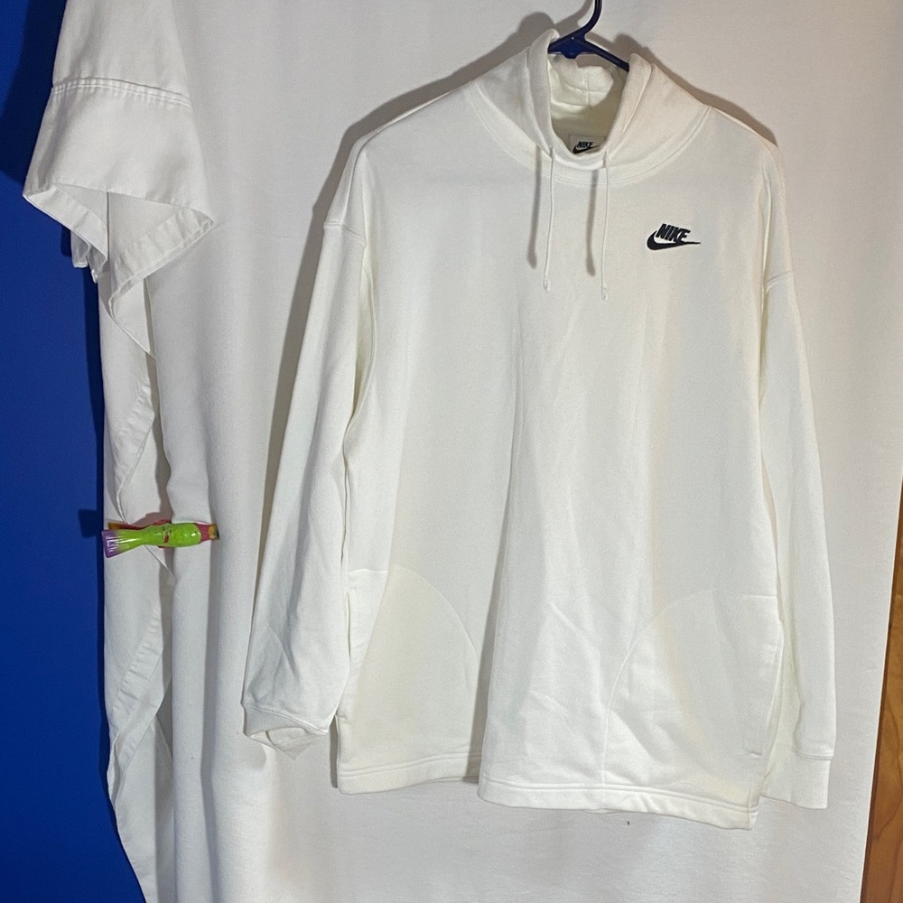 Nike White Pullover Cowl neck with Black Swoosh, Size XSmall Oversized